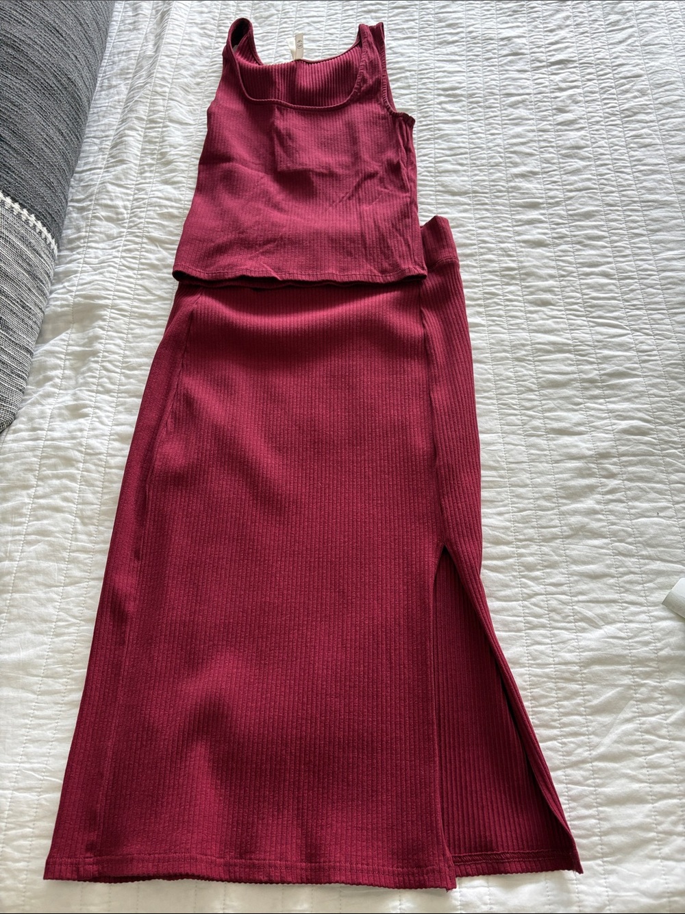 Organic Cotton Ribbed Maxi Skirt and Tank in Deep Berry